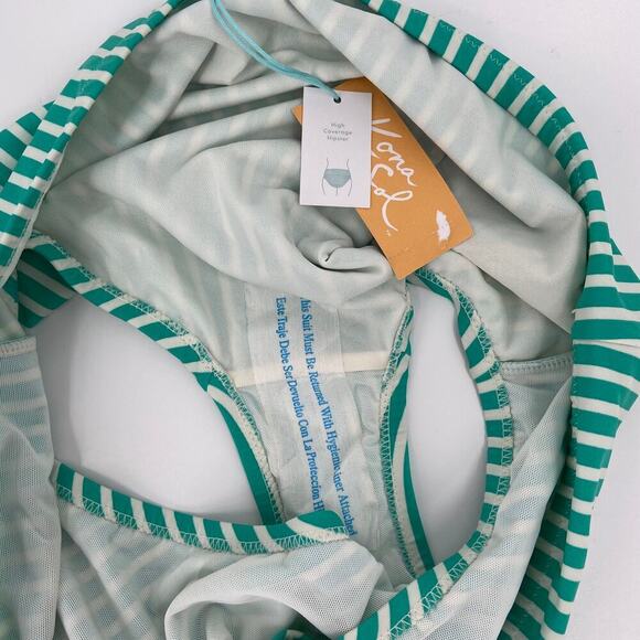 Kona Sol Hipster Bikini Bottom High Coverage Green Stripe Women's 16W-18W - Picture 9 of 9